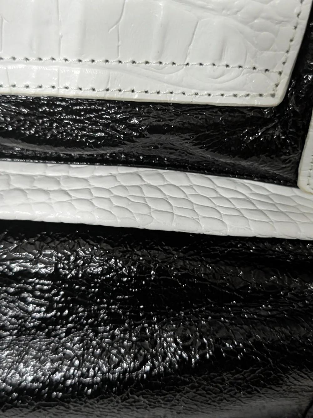 NWOT Sharif Studio Black Patent White Croc Leather Shoulder Bag + Accessory